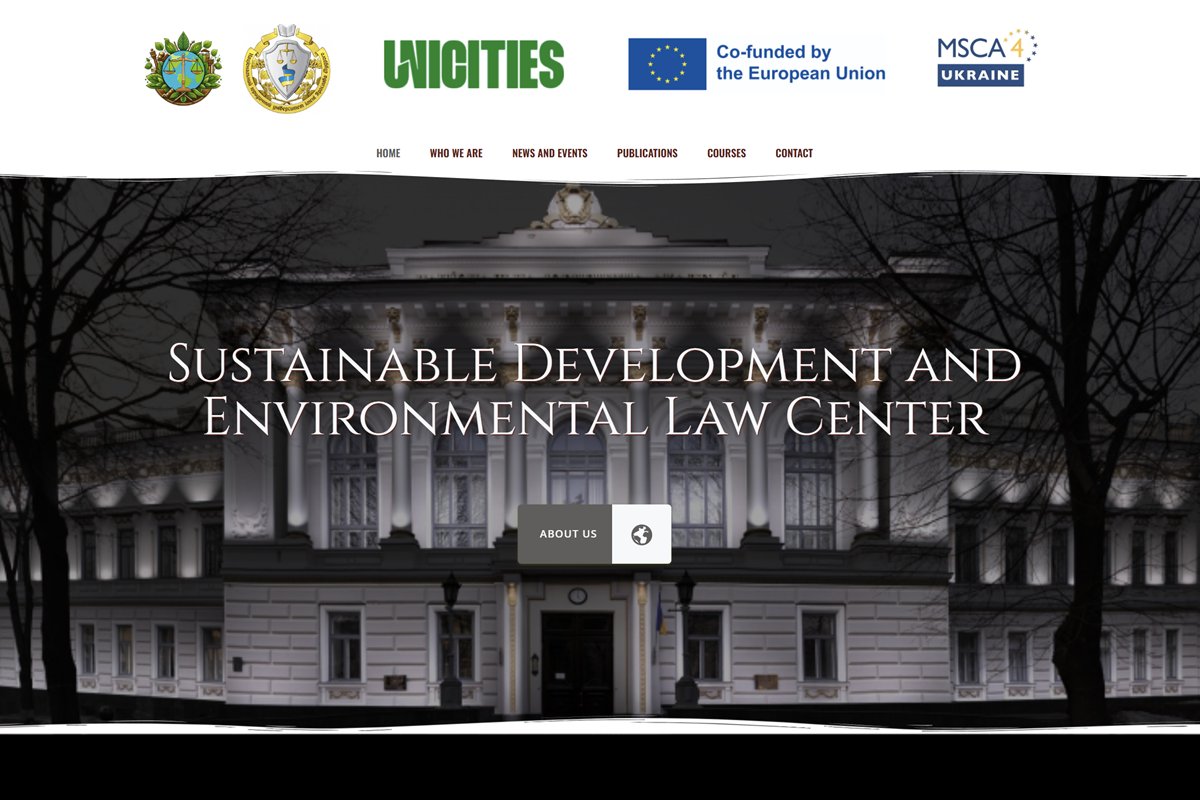 Página inicial da SustainLaw — Centro de Desenvolvimento Sustentável e Direito Ambiental, com logotipos de programas da UE e MSCA4Ukraine